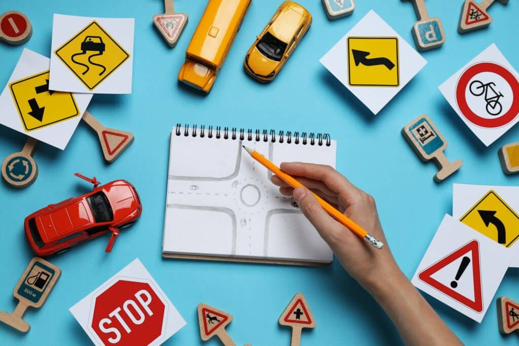 Driving school and driving lessons concept, education concept
